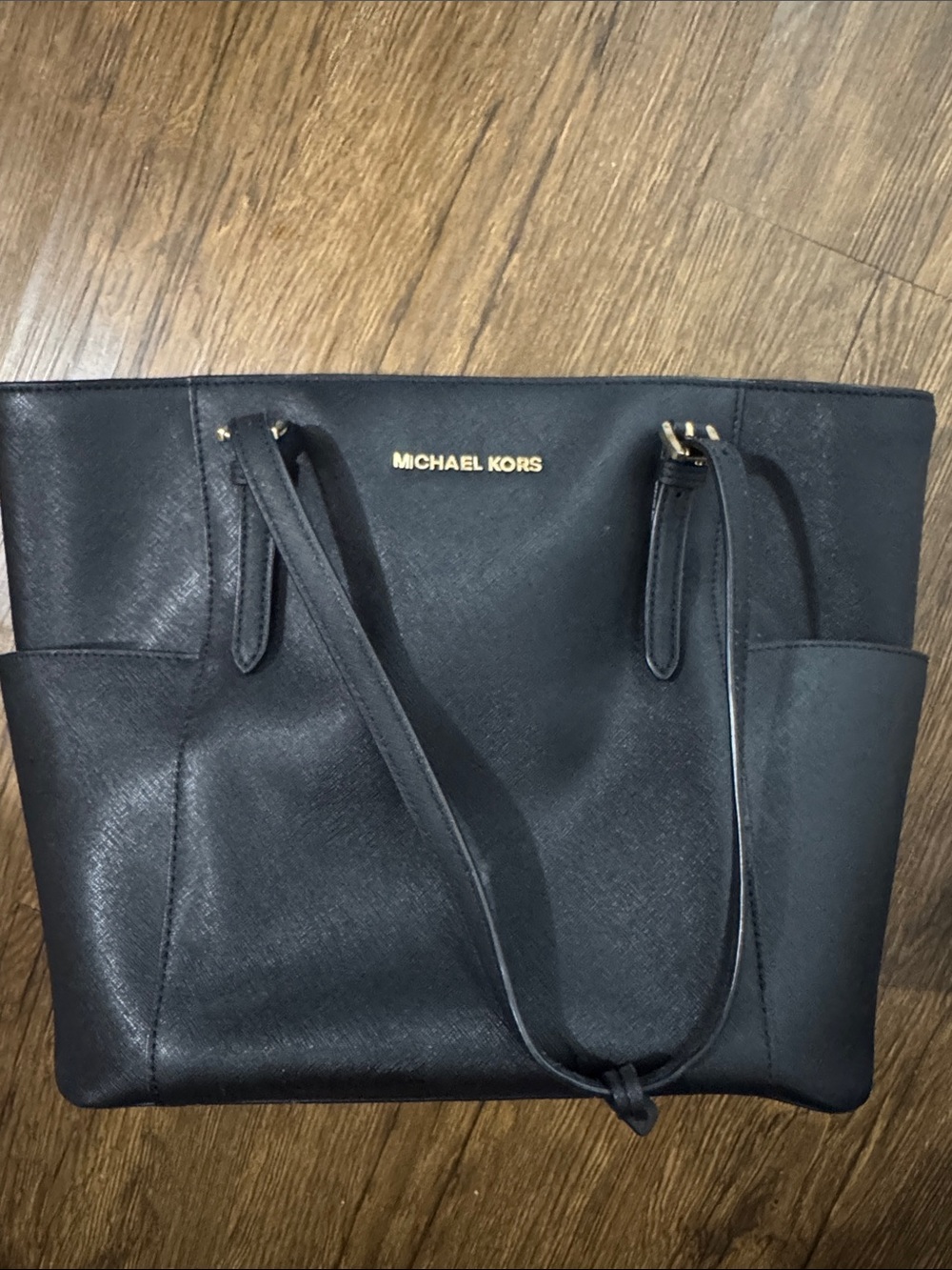 Michael Kors Black Saffiano Tote with Gold Logo